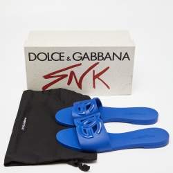 Pre Owned Dolce & Gabbana Blue Jelly DG Cut Out Logo Flat Slides Size 41