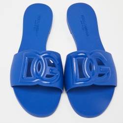 Pre Owned Dolce & Gabbana Blue Jelly DG Cut Out Logo Flat Slides Size 41