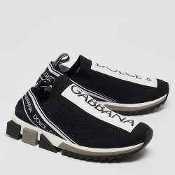Pre Owned Dolce & Gabbana Black/White Fabric Sorrento Slip On Sneakers Size 41