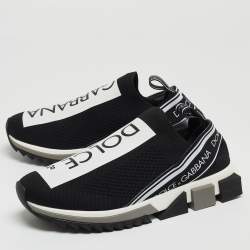Pre Owned Dolce & Gabbana Black/White Fabric Sorrento Slip On Sneakers Size 41