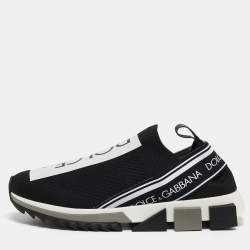 Pre Owned Dolce & Gabbana Black/White Fabric Sorrento Slip On Sneakers Size 41