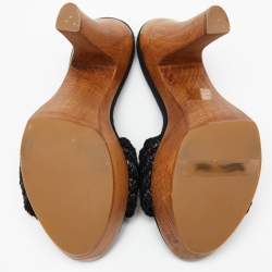 مملوكة مسبقًا Dolce & Gabbana Black Woven Raffia and Fabric Crystal Embellished Platform Slide Sandals Size 38