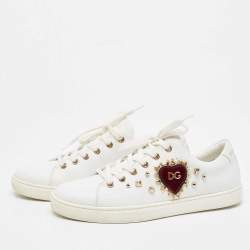 Pre Owned Dolce & Gabbana White Leather Embellished Portofino Sneakers Size 39