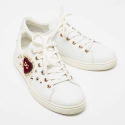 Pre Owned Dolce & Gabbana White Leather Embellished Portofino Sneakers Size 39