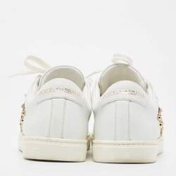 Pre Owned Dolce & Gabbana White Leather Embellished Portofino Sneakers Size 39