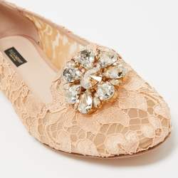 Pre Owned Dolce & Gabbana Orange Lace and Mesh Bellucci Ballet Flats Size 41