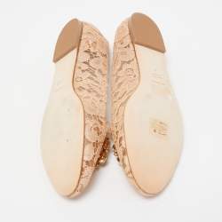 Pre Owned Dolce & Gabbana Orange Lace and Mesh Bellucci Ballet Flats Size 41