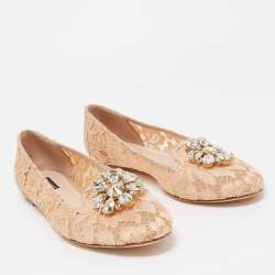 Pre Owned Dolce & Gabbana Orange Lace and Mesh Bellucci Ballet Flats Size 41