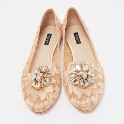Pre Owned Dolce & Gabbana Orange Lace and Mesh Bellucci Ballet Flats Size 41
