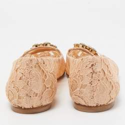 Pre Owned Dolce & Gabbana Orange Lace and Mesh Bellucci Ballet Flats Size 41