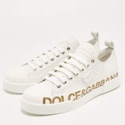 Pre Owned Dolce & Gabbana White/Gold Leather Portofino Sneakers Size 41 