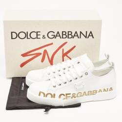 Pre Owned Dolce & Gabbana White/Gold Leather Portofino Sneakers Size 41 