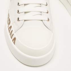 Pre Owned Dolce & Gabbana White/Gold Leather Portofino Sneakers Size 41 