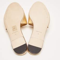 Pre Owned Dolce & Gabbana Gold Foil Leather DG Millennials Flat Slides Size 38