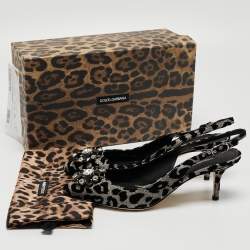 Pre Owned Dolce & Gabbana Black Leopard Velvet and Lurex Fabric Belluci Slingback Pumps Size 40