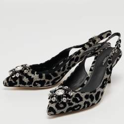 Pre Owned Dolce & Gabbana Black Leopard Velvet and Lurex Fabric Belluci Slingback Pumps Size 40