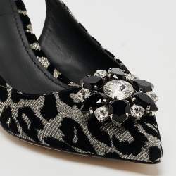 Pre Owned Dolce & Gabbana Black Leopard Velvet and Lurex Fabric Belluci Slingback Pumps Size 40