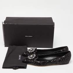 Pre Owned Dolce & Gabbana Black Sequins Crystal Embellished Ballet Flats Size 38.5
