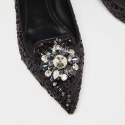 Pre Owned Dolce & Gabbana Black Sequins Crystal Embellished Ballet Flats Size 38.5