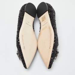 Pre Owned Dolce & Gabbana Black Sequins Crystal Embellished Ballet Flats Size 38.5