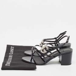 Pre Owned Dolce & Gabbana Black Patent Slingback Block Heel Sandals Size 37.5