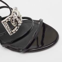 Pre Owned Dolce & Gabbana Black Patent Slingback Block Heel Sandals Size 37.5