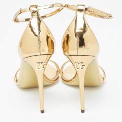 Dolce & Gabbana Gold Mirror Leather Ankle Strap Sandals Size 36