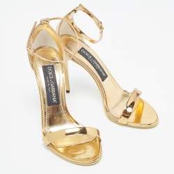 Dolce & Gabbana Gold Mirror Leather Ankle Strap Sandals Size 36