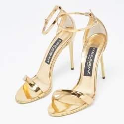Dolce & Gabbana Gold Mirror Leather Ankle Strap Sandals Size 36