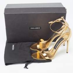 Dolce & Gabbana Gold Mirror Leather Ankle Strap Sandals Size 36