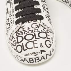 Pre Owned Dolce & Gabbana White/Black Leather Logo Print Portofino Low Top Sneakers Size 37.5