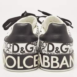 Pre Owned Dolce & Gabbana White/Black Leather Logo Print Portofino Low Top Sneakers Size 37.5