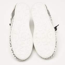 Pre Owned Dolce & Gabbana White/Black Leather Logo Print Portofino Low Top Sneakers Size 37.5