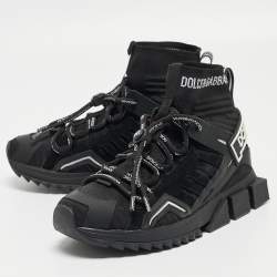 Pre Owned Dolce & Gabbana Black Suede and Leather Sorrento High Top Sneakers Size 39.5