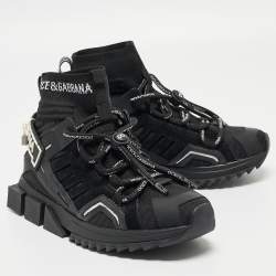 Pre Owned Dolce & Gabbana Black Suede and Leather Sorrento High Top Sneakers Size 39.5