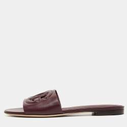 Pre Owned Dolce & Gabbana Burgundy Leather DG Cut Out Flat Slides Size 36