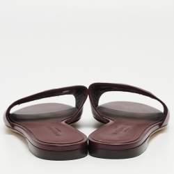 Pre Owned Dolce & Gabbana Burgundy Leather DG Cut Out Flat Slides Size 36