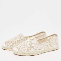 Pre Owned Dolce & Gabbana White Lace Espadrille Flats Size 37