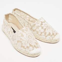 Pre Owned Dolce & Gabbana White Lace Espadrille Flats Size 37