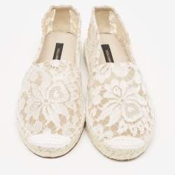 Pre Owned Dolce & Gabbana White Lace Espadrille Flats Size 37
