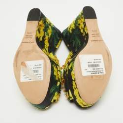 Dolce & Gabbana Tricolor Printed Canvas Crystal Embellished Wedge Slide Sandals Size 38.5