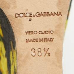 Dolce & Gabbana Tricolor Printed Canvas Crystal Embellished Wedge Slide Sandals Size 38.5