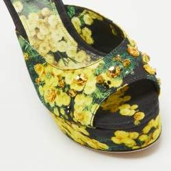 Dolce & Gabbana Tricolor Printed Canvas Crystal Embellished Wedge Slide Sandals Size 38.5