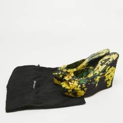 Dolce & Gabbana Tricolor Printed Canvas Crystal Embellished Wedge Slide Sandals Size 38.5