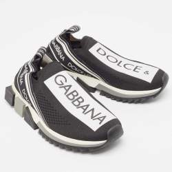 Pre Owned Dolce & Gabbana Black Knit Fabric Sorrento Sneakers Size 38