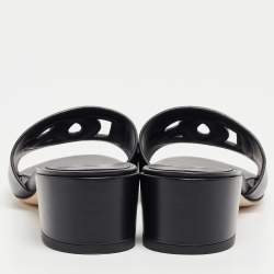 Pre Owned Dolce & Gabbana Black Leather DG Cut Out Slide Sandals Size 37