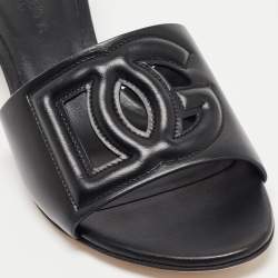 Pre Owned Dolce & Gabbana Black Leather DG Cut Out Slide Sandals Size 37