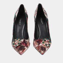 Pre Owned Dolce & Gabbana Snakeskin and Brocade Fabric Pumps Size 35.5