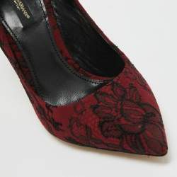 Pre Owned Dolce & Gabbana Black/Dark Red Lace and Suede Pointed Toe Pumps Size 37