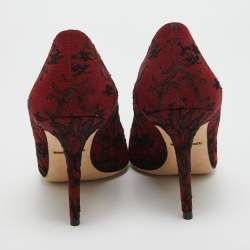Pre Owned Dolce & Gabbana Black/Dark Red Lace and Suede Pointed Toe Pumps Size 37